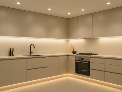 Kitchen Lights and Cabinets